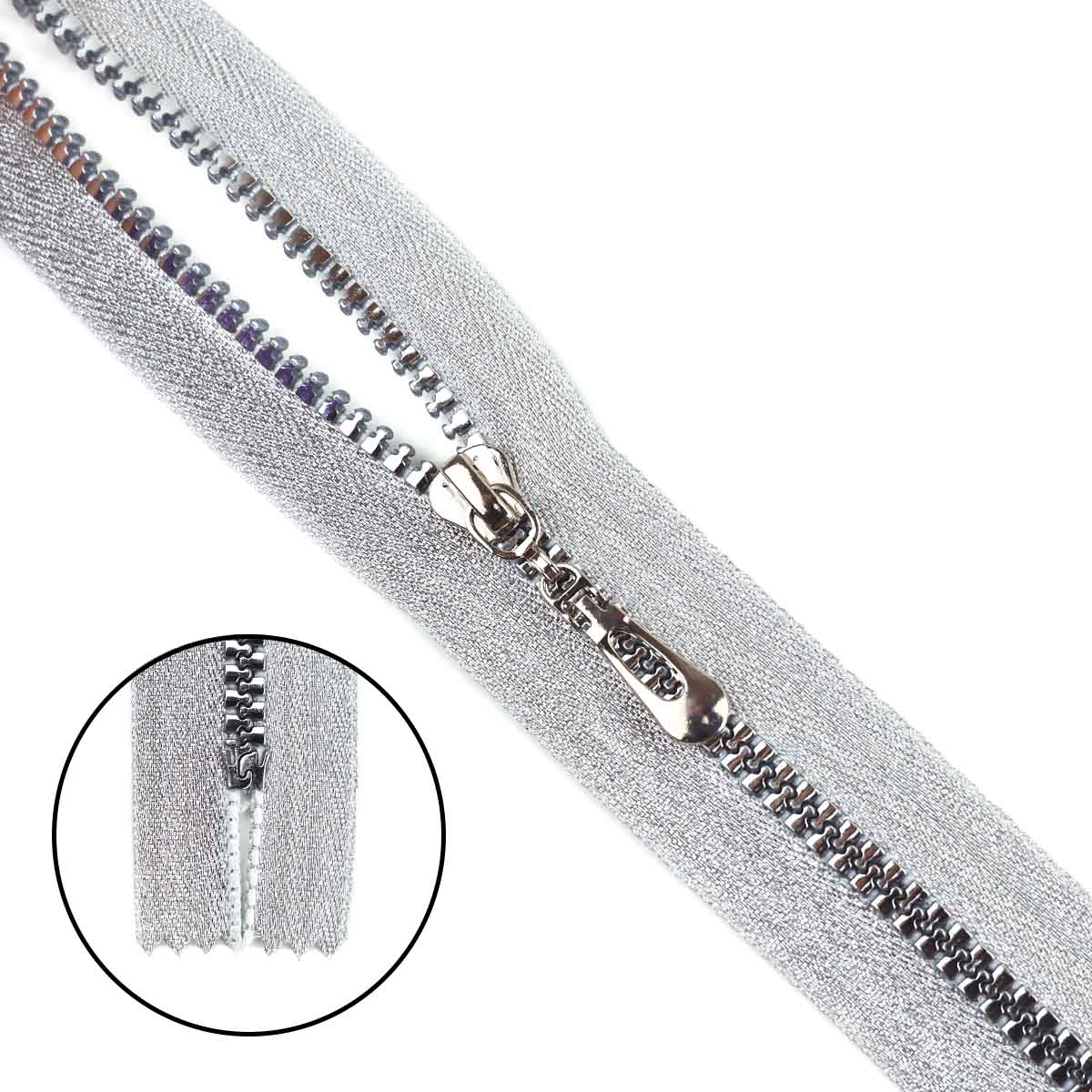 Молния  декоративная "трактор" тип 5 н/р 20см (тесьма и звено-серебро)