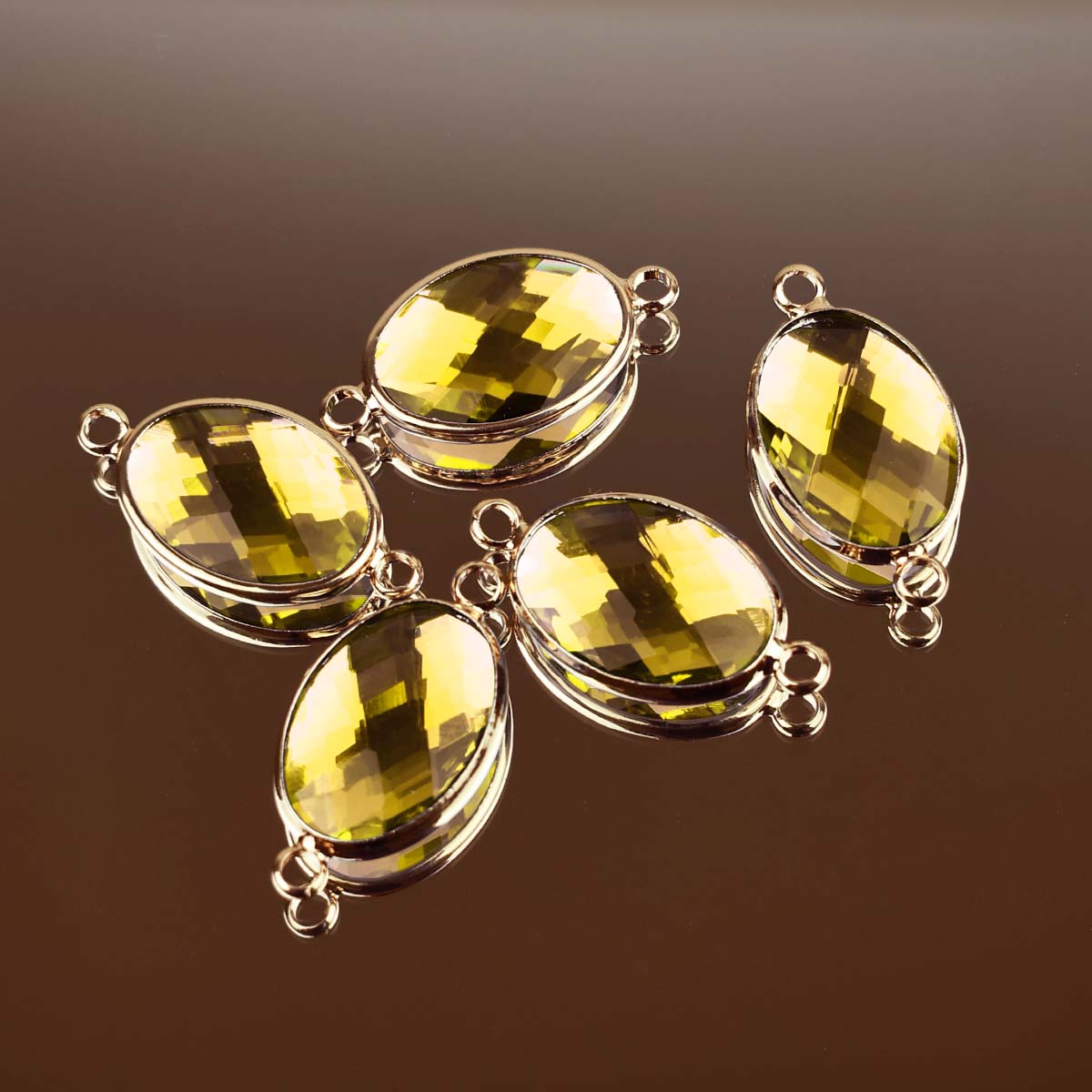 Подвеска (соединитель для бижутерии) (уп. 10шт) овал прозрачный 13*18 мм 018 желтый