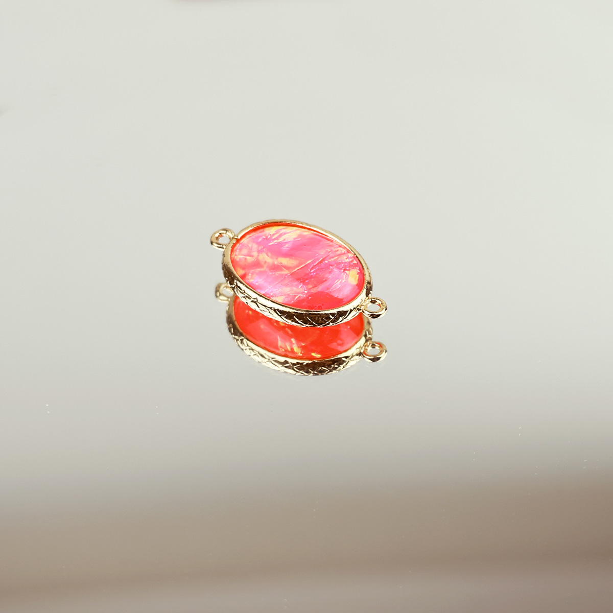 Подвеска (соединитель для бижутерии) (уп. 10шт) овал перламутровый 13*18 мм розовый