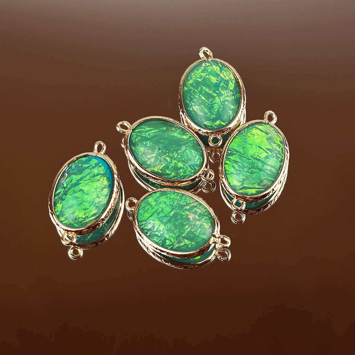 Подвеска (соединитель для бижутерии) (уп. 10шт) овал перламутровый 13*18 мм салатовый