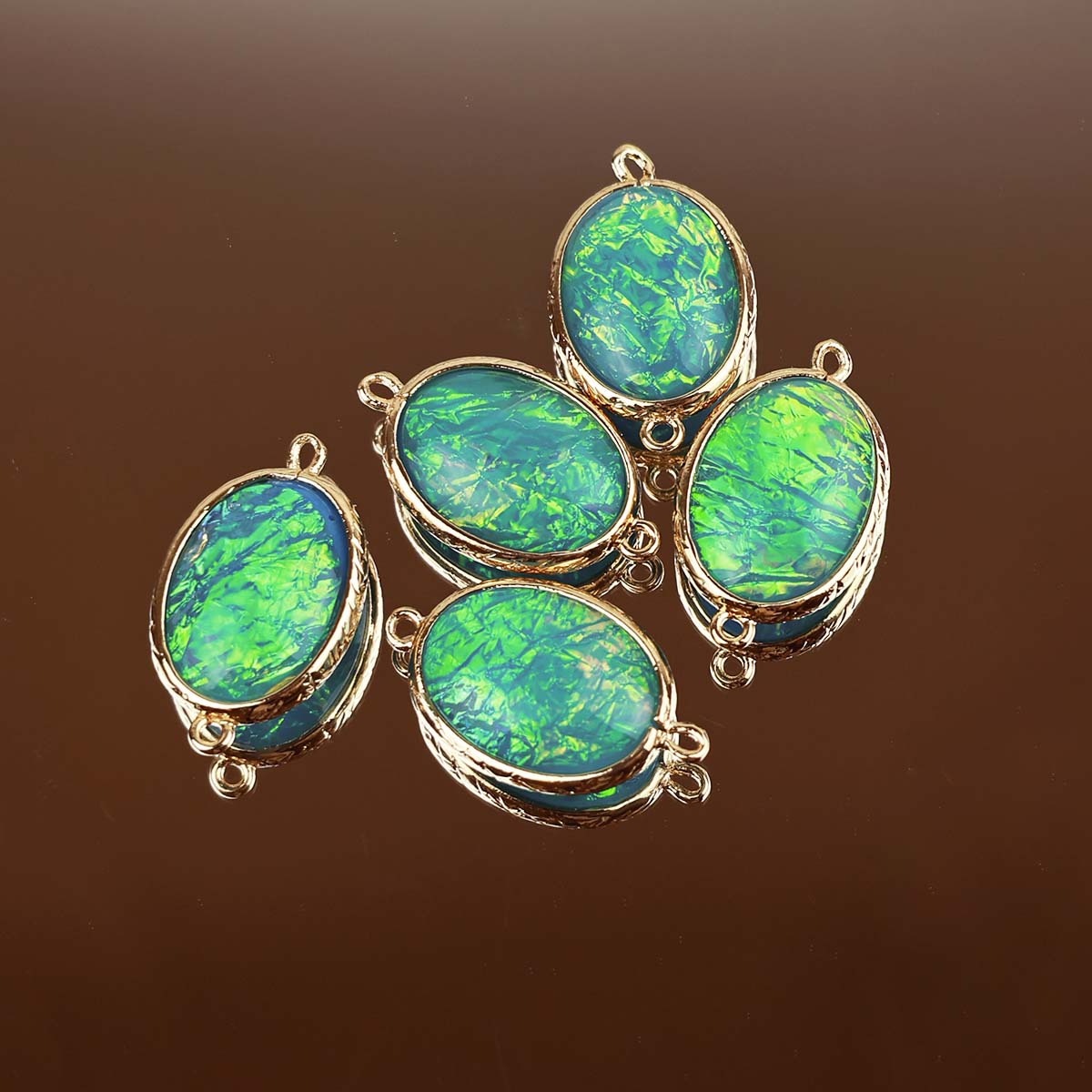 Подвеска (соединитель для бижутерии) (уп. 10шт) овал перламутровый 13*18 мм голубой