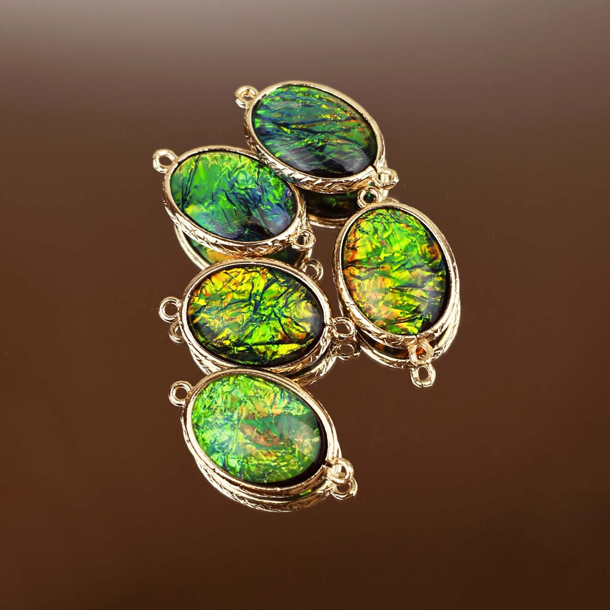 Подвеска (соединитель для бижутерии) (уп. 10шт) овал перламутровый 13*18 мм зеленый