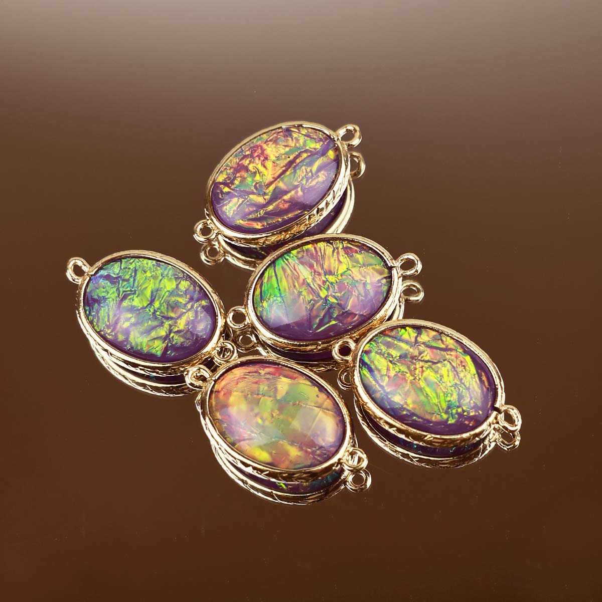 Подвеска (соединитель для бижутерии) (уп. 10шт) овал перламутровый 13*18 мм фиолетовый (хамелеон)