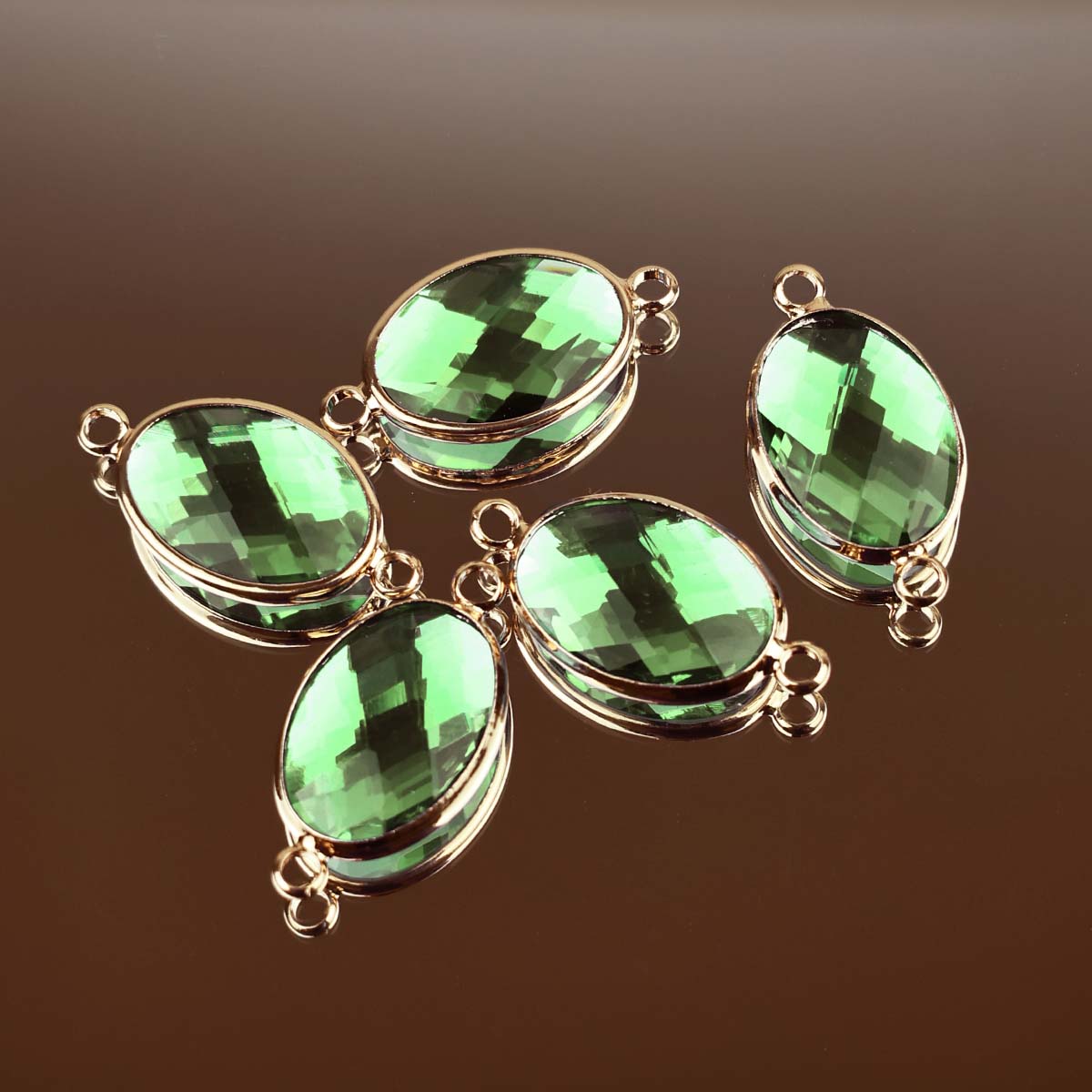 Подвеска (соединитель для бижутерии) (уп. 10шт) овал прозрачный 13*18 мм 008 салатовый