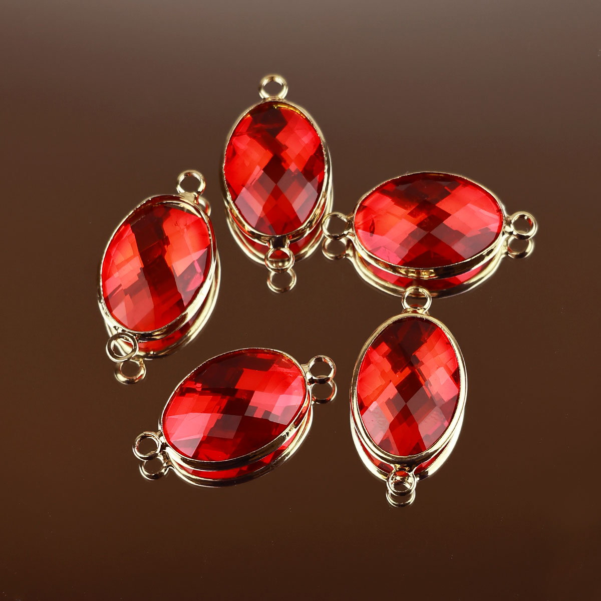 Подвеска (соединитель для бижутерии) (уп. 10шт) овал прозрачный 13*18 мм 011 красный