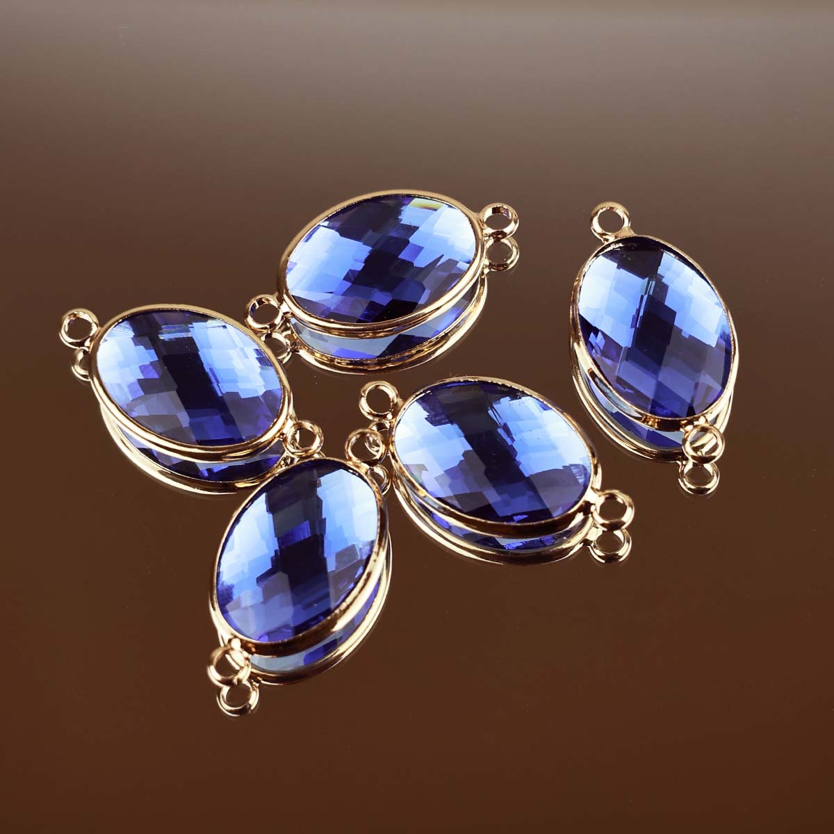 Подвеска (соединитель для бижутерии) (уп. 10шт) овал прозрачный 13*18 мм 022 синий