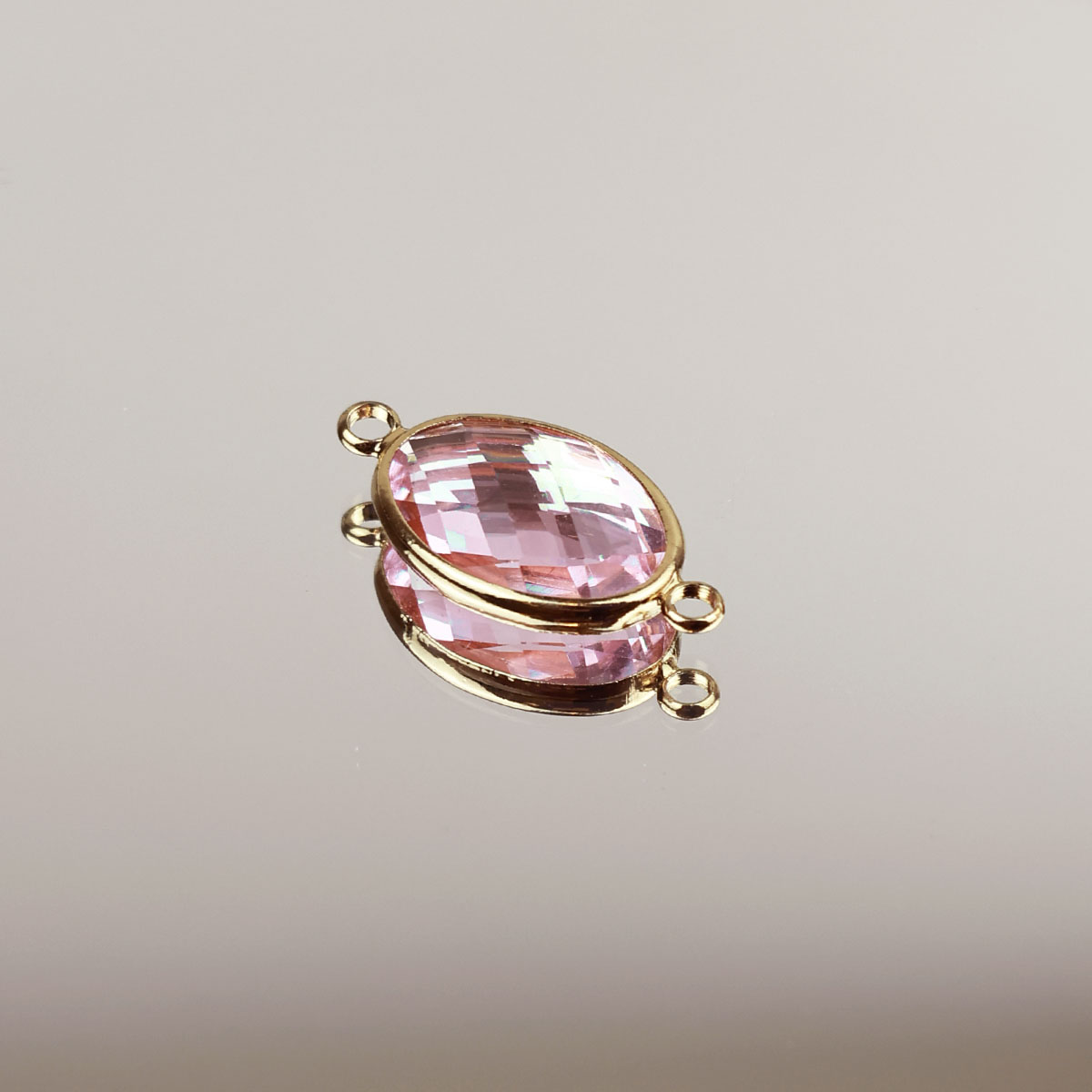 Подвеска (соединитель для бижутерии) (уп. 10шт) овал прозрачный 13*18 мм 009 розовый
