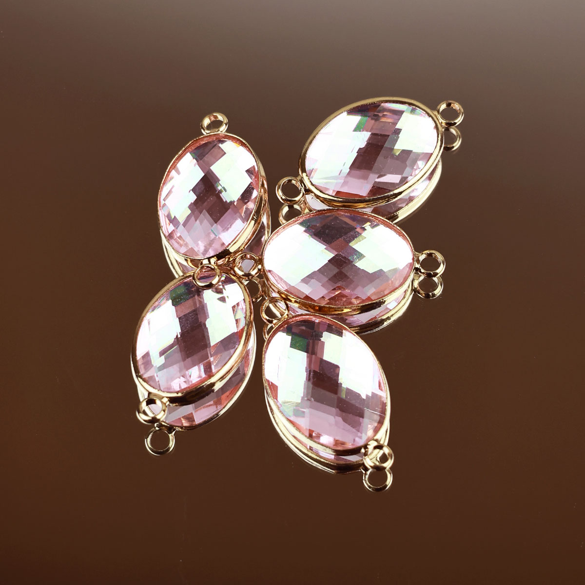 Подвеска (соединитель для бижутерии) (уп. 10шт) овал прозрачный 13*18 мм 009 розовый