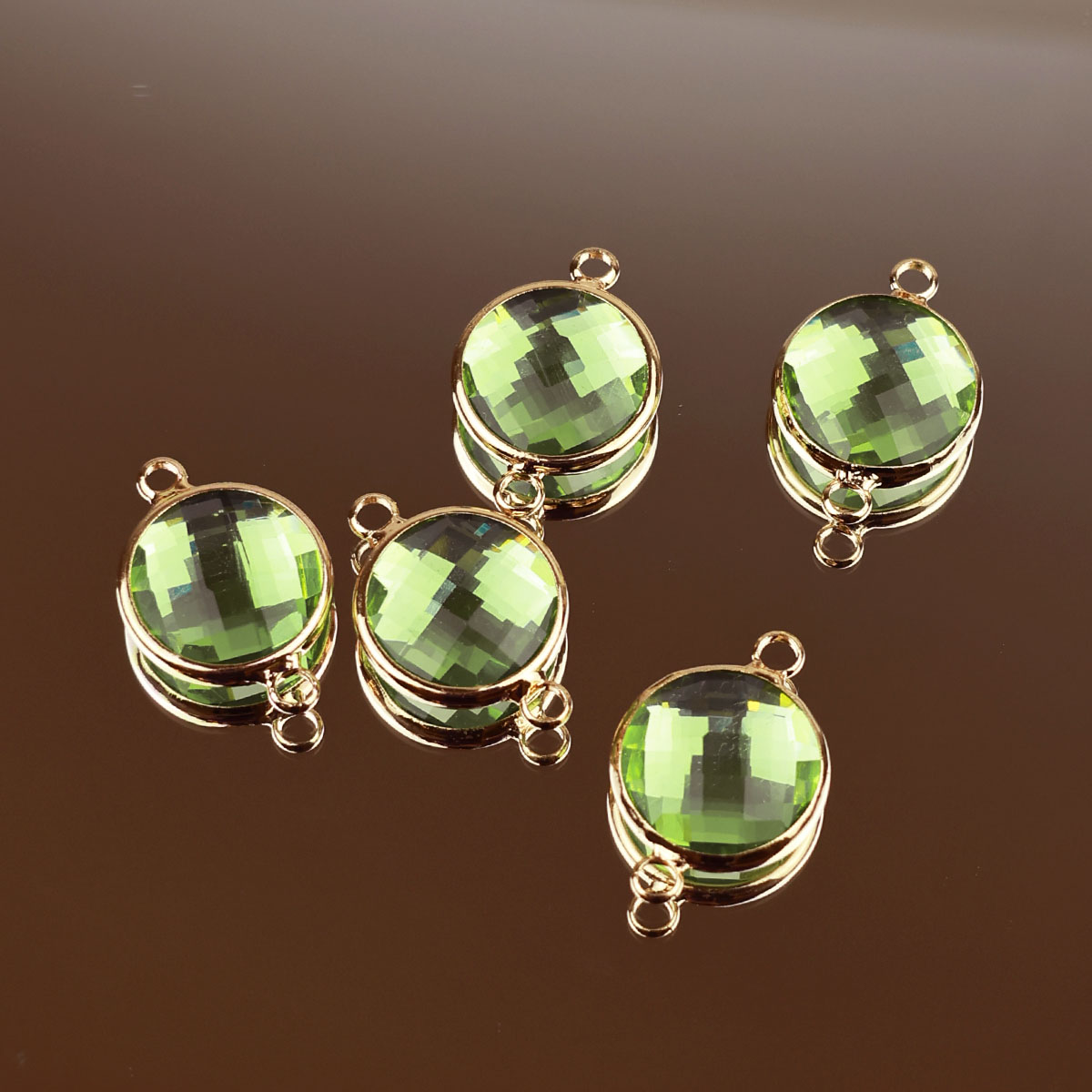 Подвеска (соединитель для бижутерии) (уп. 10шт) круг прозрачный d 14 мм 008 салатовый