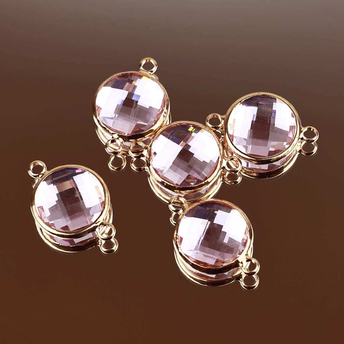 Подвеска (соединитель для бижутерии) (уп. 10шт) круг прозрачный d 14 мм 009 розовый