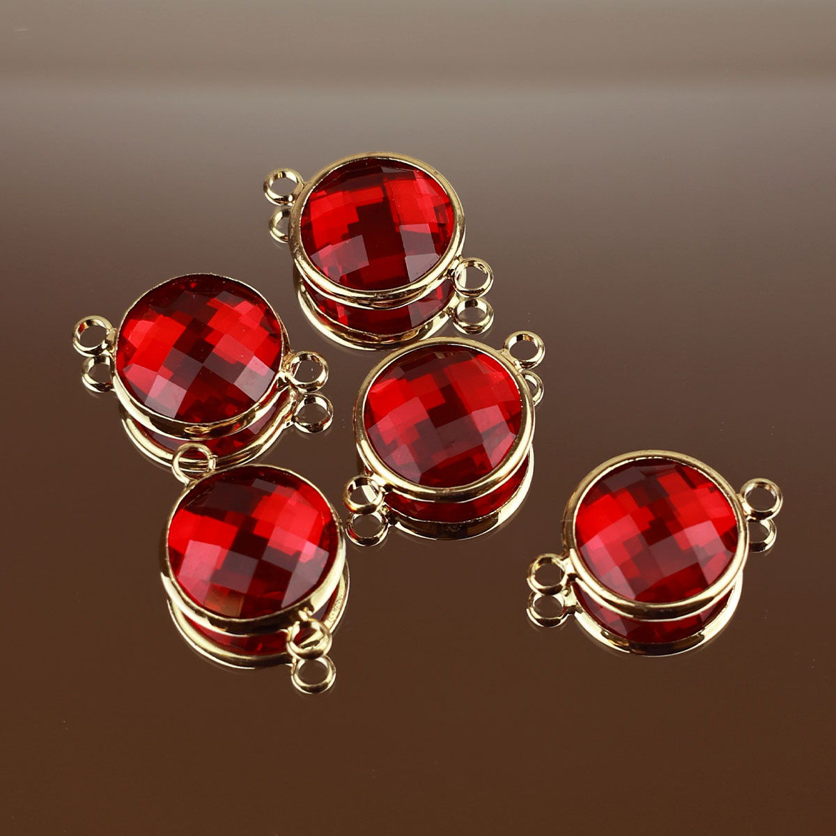 Подвеска (соединитель для бижутерии) (уп. 10шт) круг прозрачный d 14 мм 011 красный