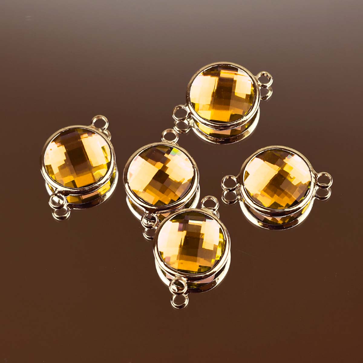 Подвеска (соединитель для бижутерии) (уп. 10шт) круг прозрачный d 14 мм 018 желтый