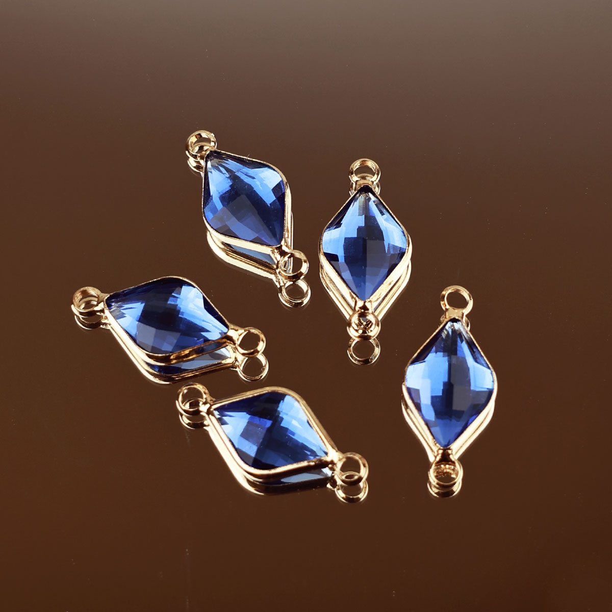 Подвеска (соединитель для бижутерии) (уп. 10шт) ромб прозрачный 10*14 мм 022 синий