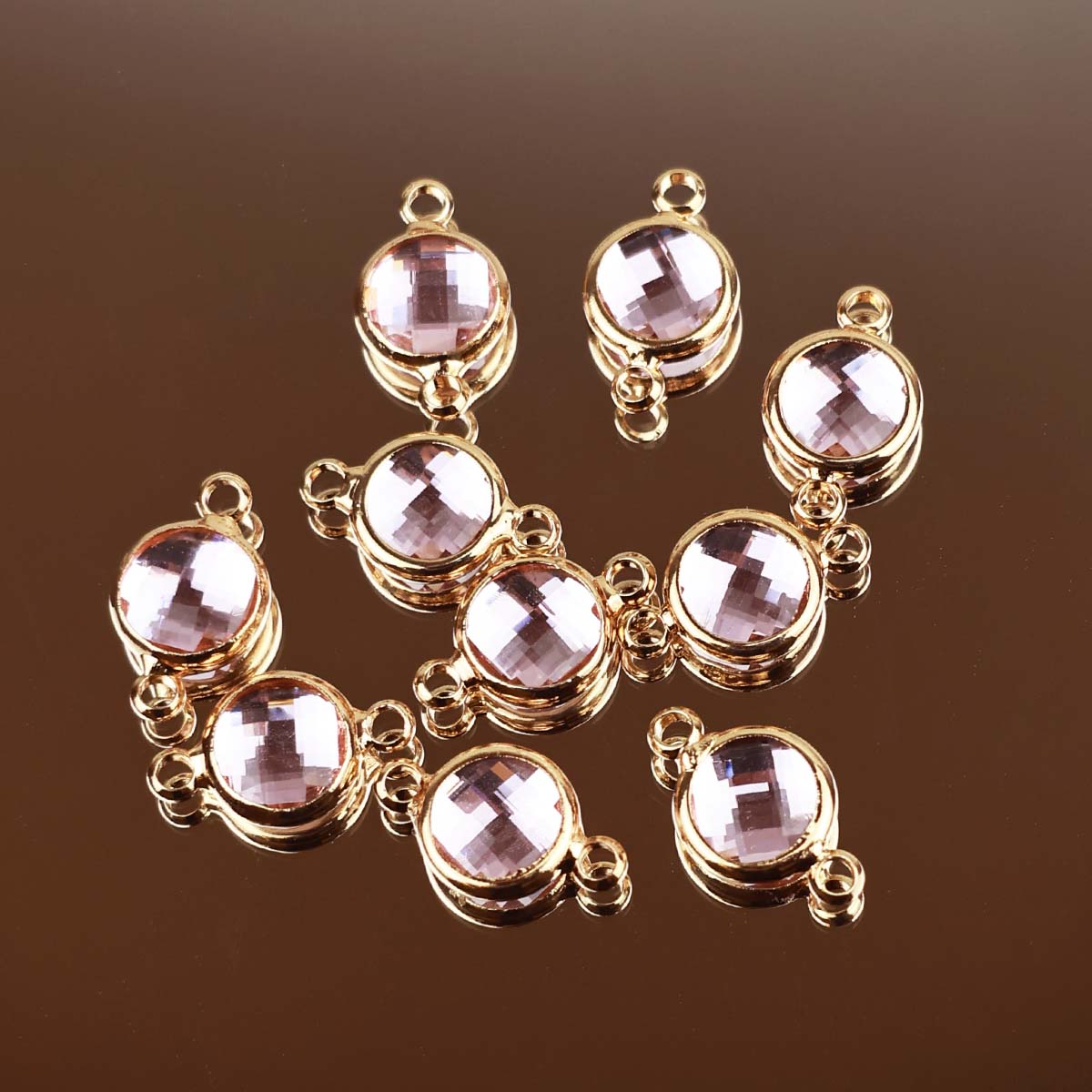 Подвеска (соединитель для бижутерии) (уп. 10шт) круг прозрачный d 8 мм 009 розовый