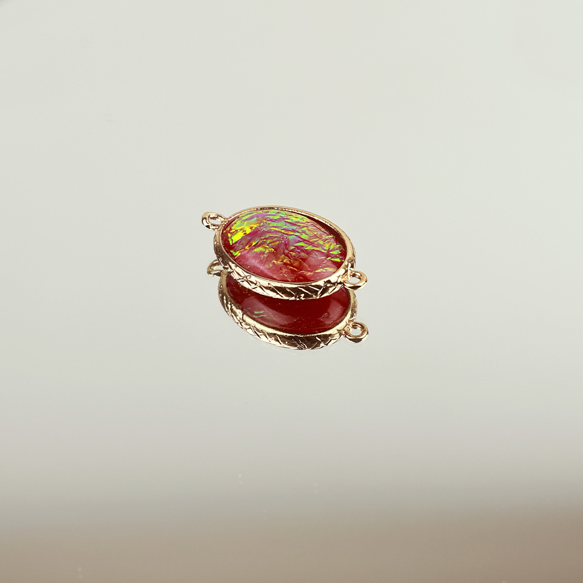 Подвеска (соединитель для бижутерии) (уп. 10шт) овал перламутровый 13*18 мм красный