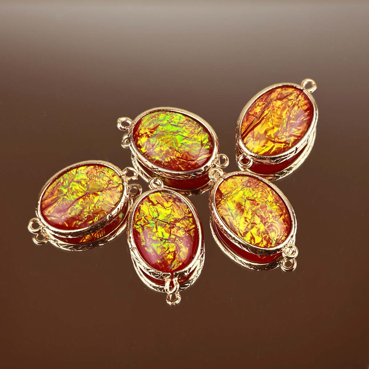 Подвеска (соединитель для бижутерии) (уп. 10шт) овал перламутровый 13*18 мм красный