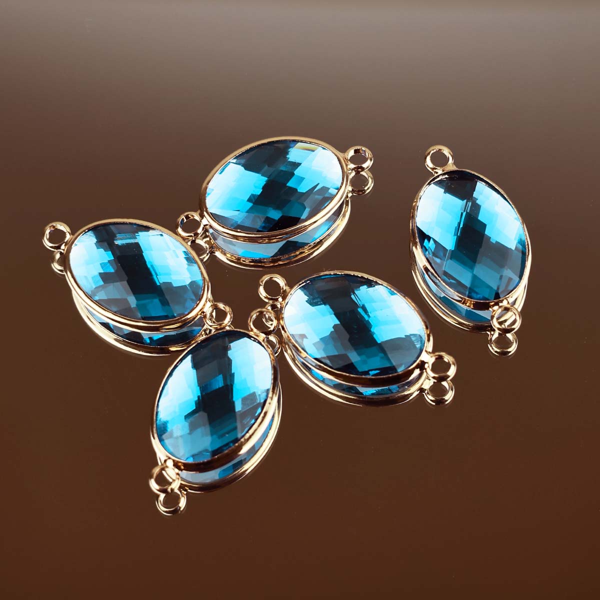 Подвеска (соединитель для бижутерии) (уп. 10шт) овал прозрачный 13*18 мм бирюза