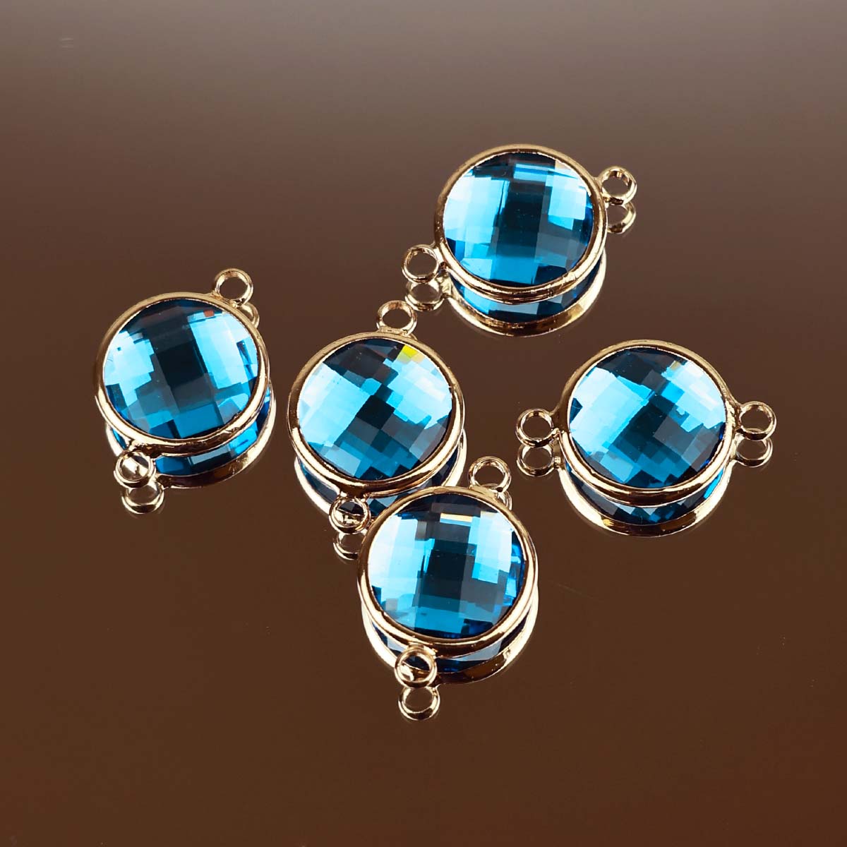 Подвеска (соединитель для бижутерии) (уп. 10шт) круг прозрачный d 14 мм бирюза