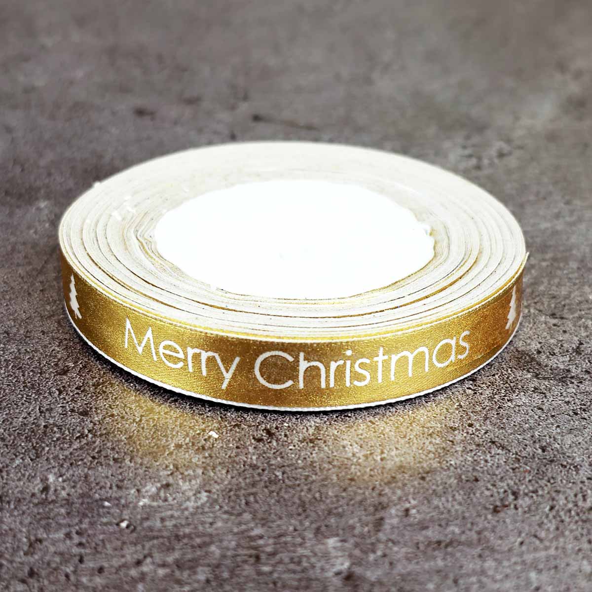 Лента декоративная (уп. 20 ярд) шир. 15 мм Merry Christmas золото#белый