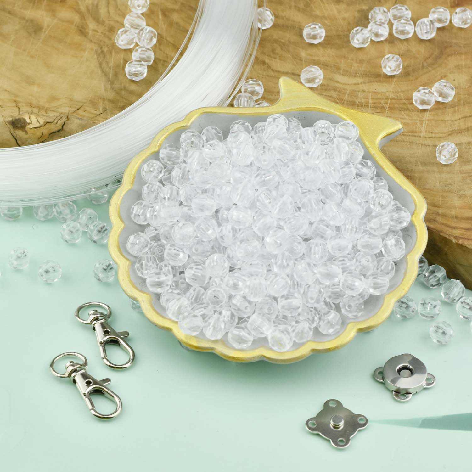 Набор для плетения сумки из бусин прозрачный