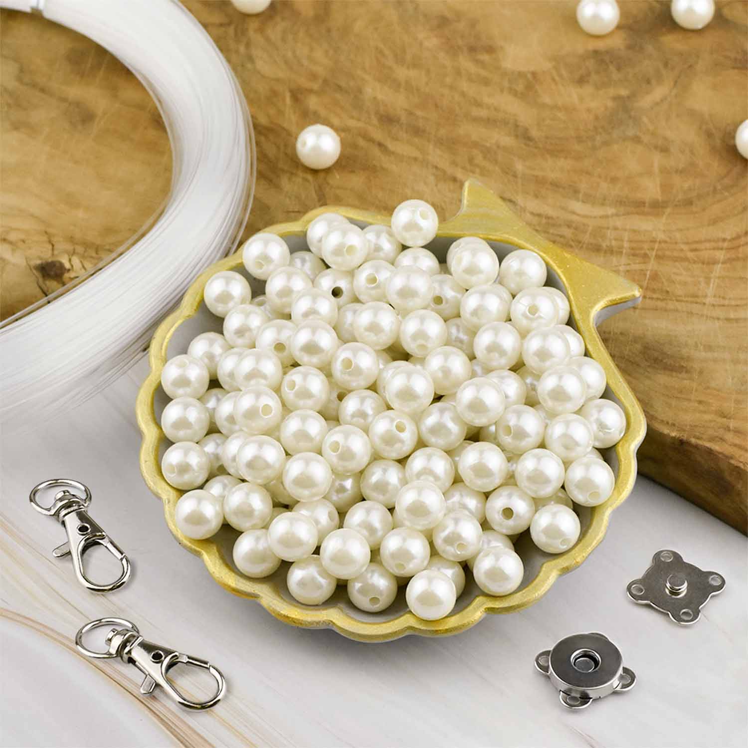 Набор для плетения сумки из бусин искусственный жемчуг белый 10 мм 500 гр