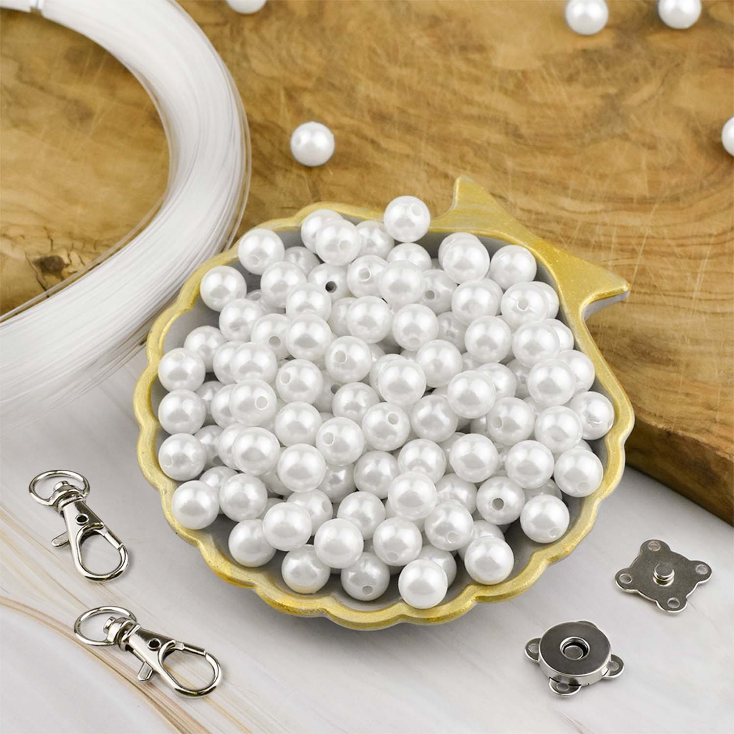 Набор для плетения сумки из бусин искусственный жемчуг белоснежный 10 мм 500 гр