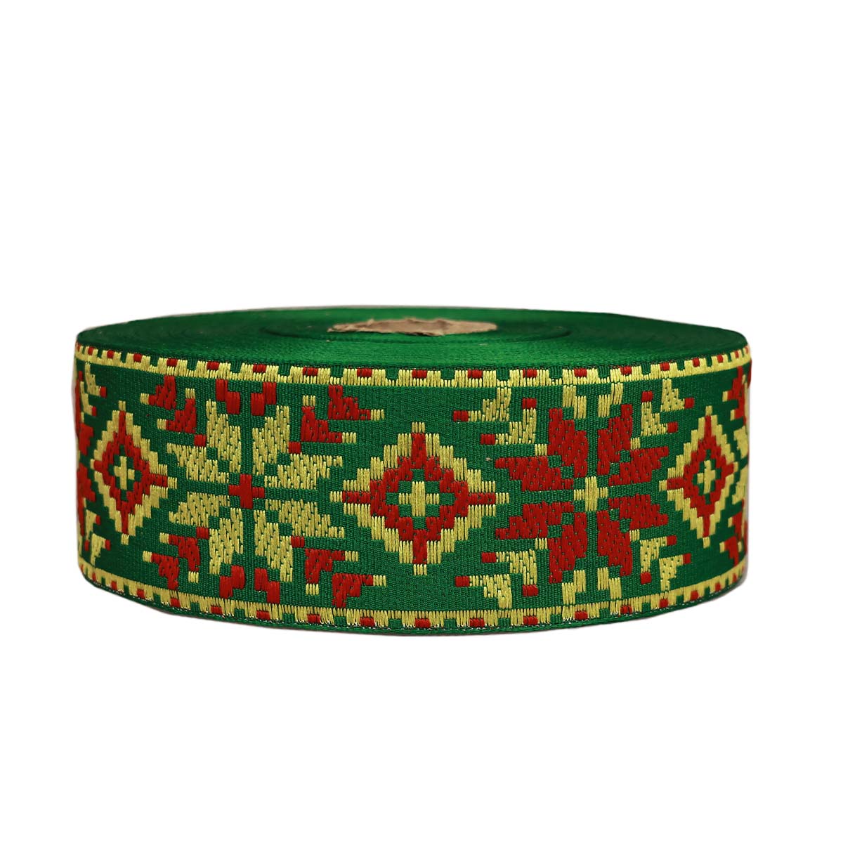 Лента отделочн. жаккард. арт. 3379 рис. 9645 шир. 50 мм зелено/красный (уп. 25 м.)