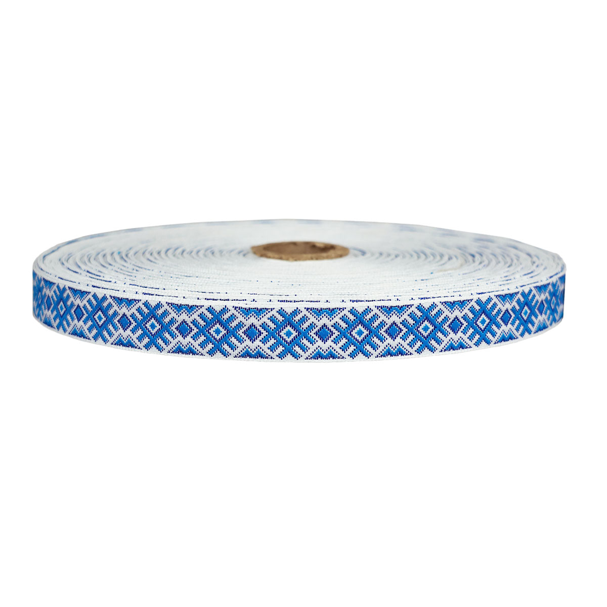 Лента отделочн. жаккард. арт. 3771 рис. 9505 шир. 18 мм бело/бирюзовый (уп. 50 м)