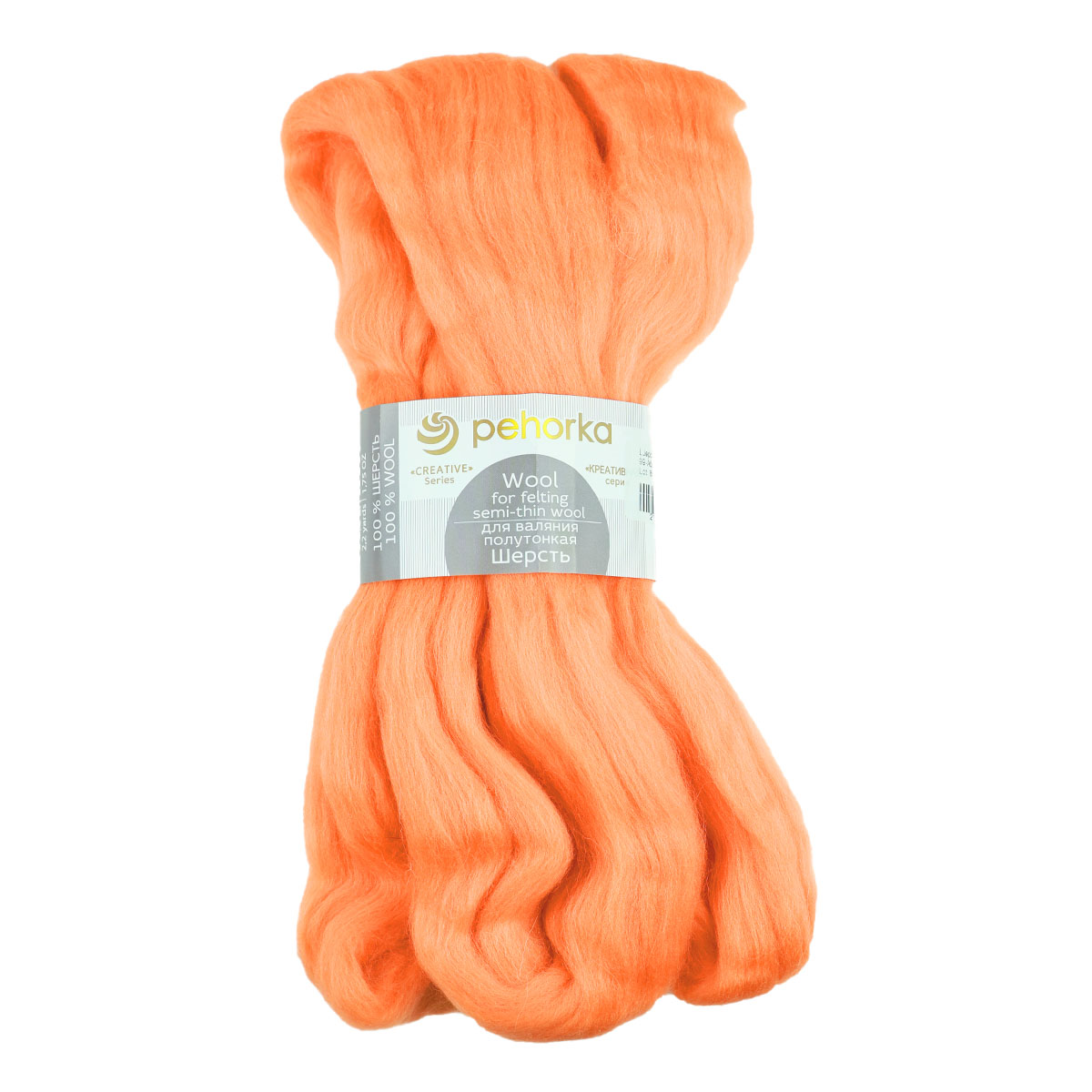 Шерсть для валяния Пехорка полутонкая (100 % шерсть) 50 г № 099 абрикос