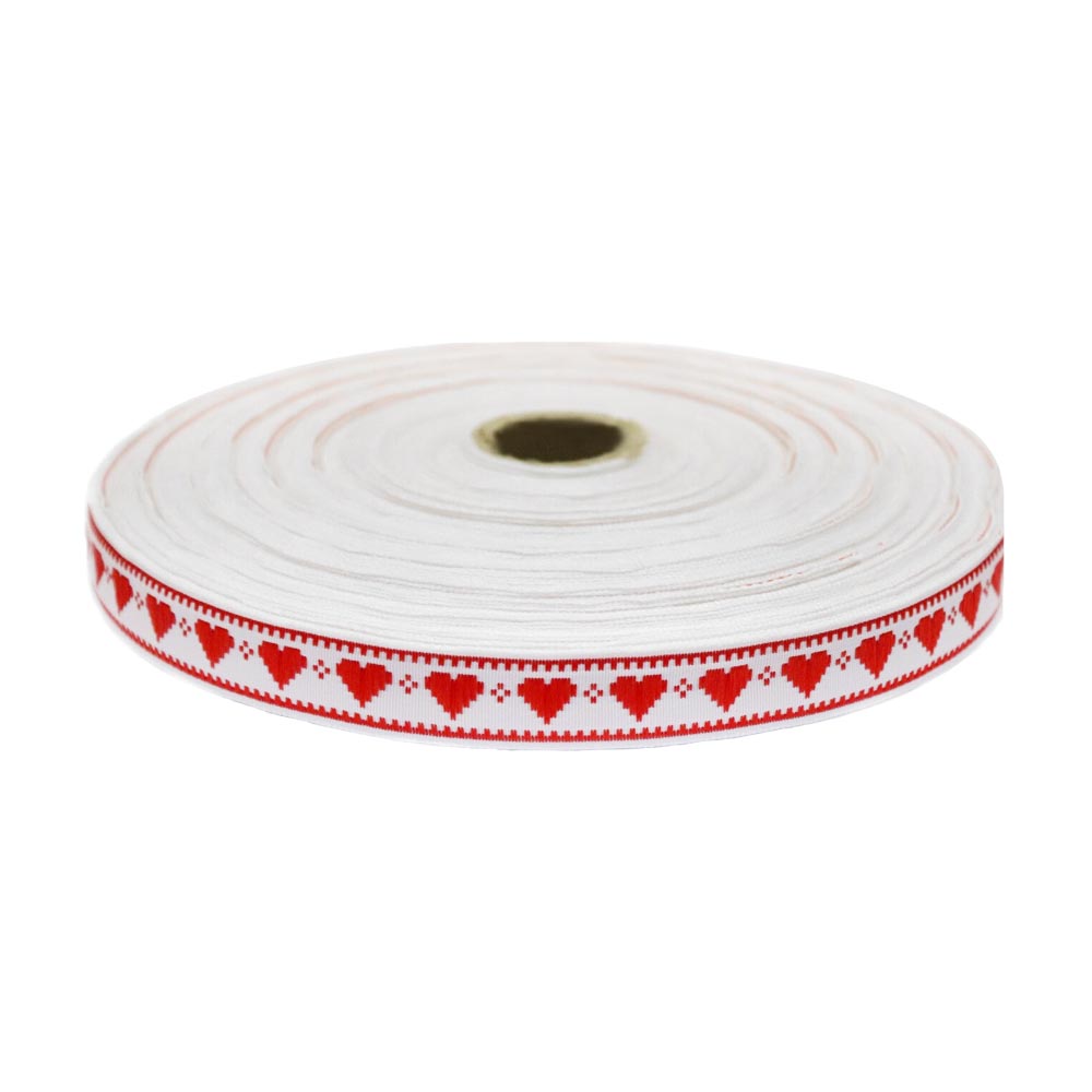 Лента отделочн. жаккард. арт. 1851 рис. 9506 шир. 18 мм бело/красный (уп. 50 м)