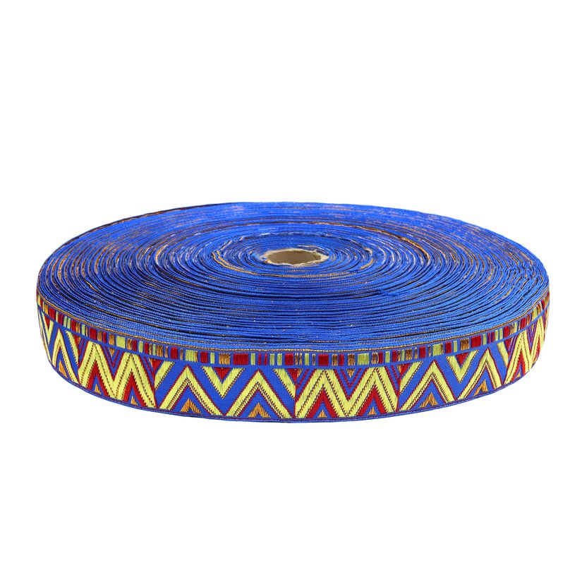 Лента отделочн. жаккард. арт. 1853 рис. 8992 шир. 30 мм васильково/желтый (уп. 25 м)