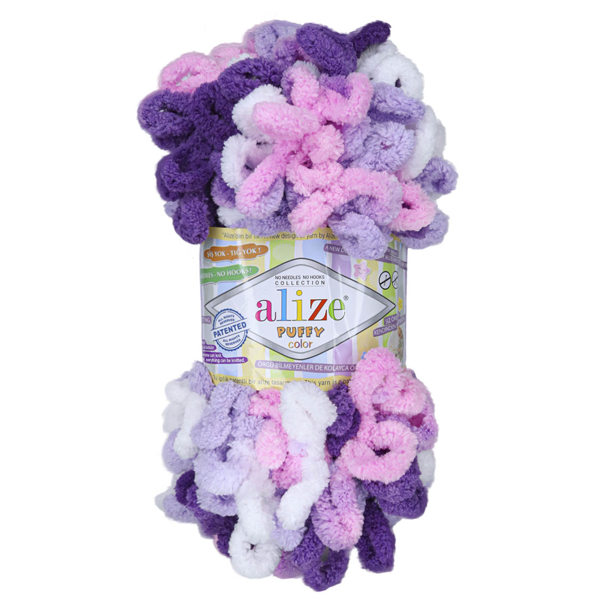 Пряжа Alize &quot;Puffy Color&quot; (100 % микрополиэстер) 5 шт.х 100 г/ 9 м № 6305 астра-перванш-баклажан