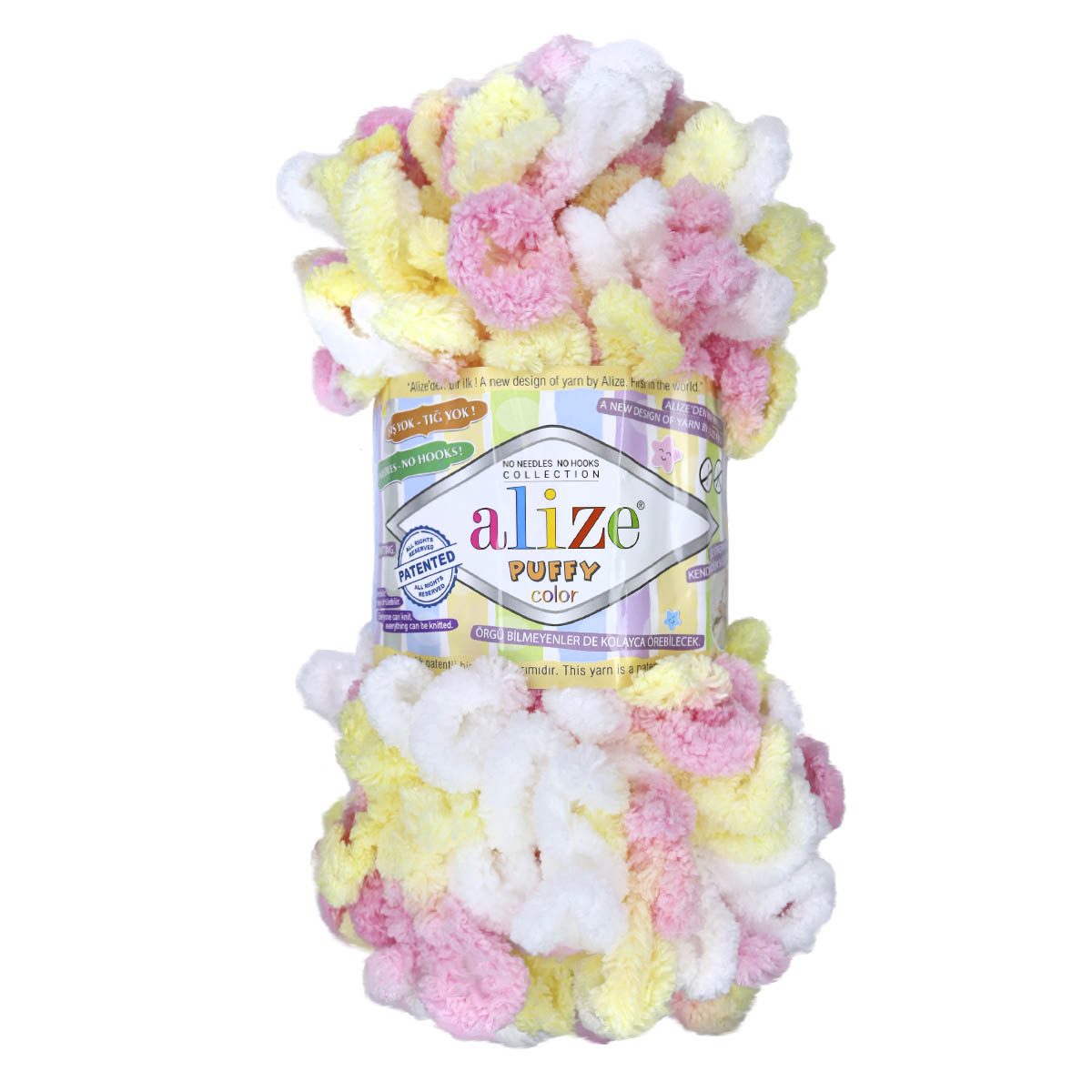 Пряжа Alize &quot;Puffy Color&quot; (100 % микрополиэстер) 5 шт.х 100 г/ 9 м № 6369 розовый-желт-белый