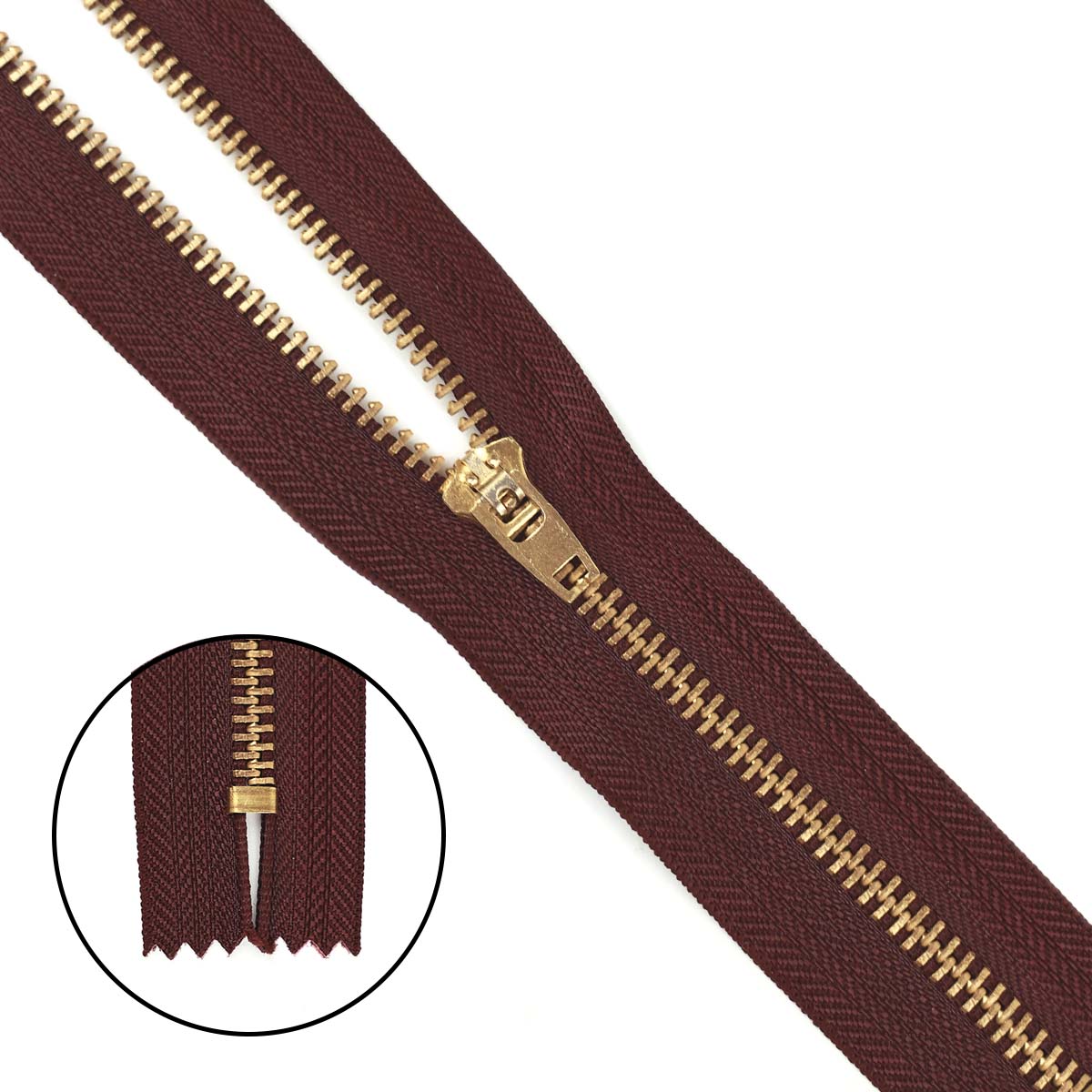 Молния джинсовая латунь тип 5 18 см н/р замок полуавтомат № 216 ДС темный бордо