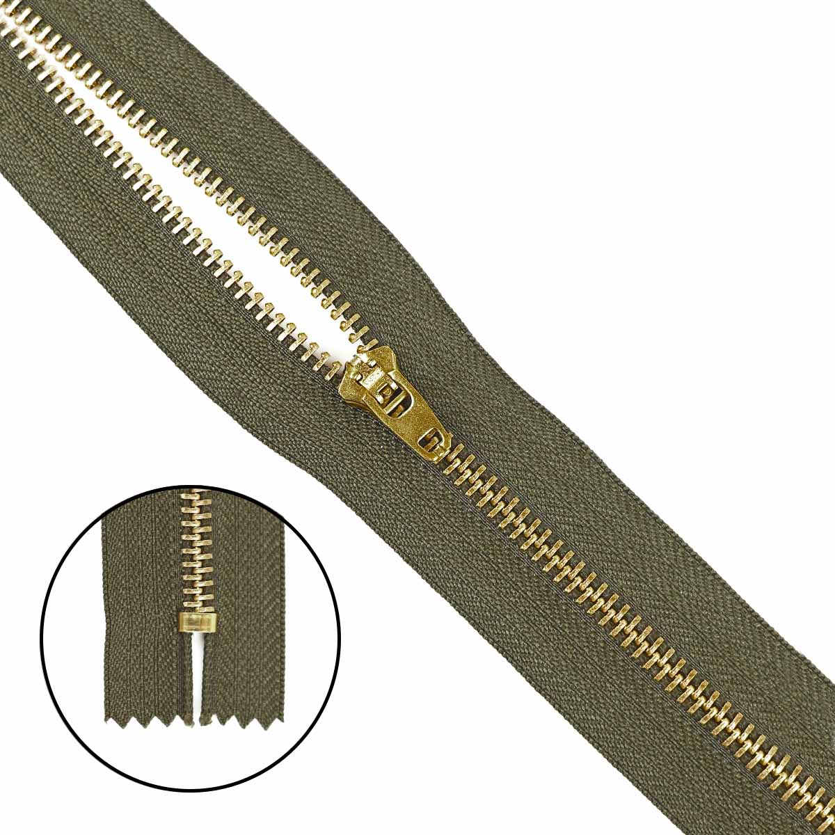 Молния джинсовая латунь тип 5 18 см н/р замок полуавтомат № 062 ДС хаки