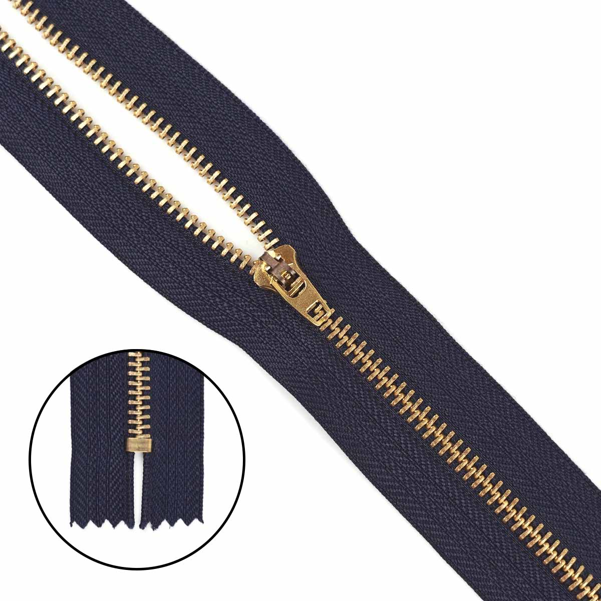 Молния джинсовая латунь тип 5 18 см н/р замок полуавтомат № 153 ДС темно-синий
