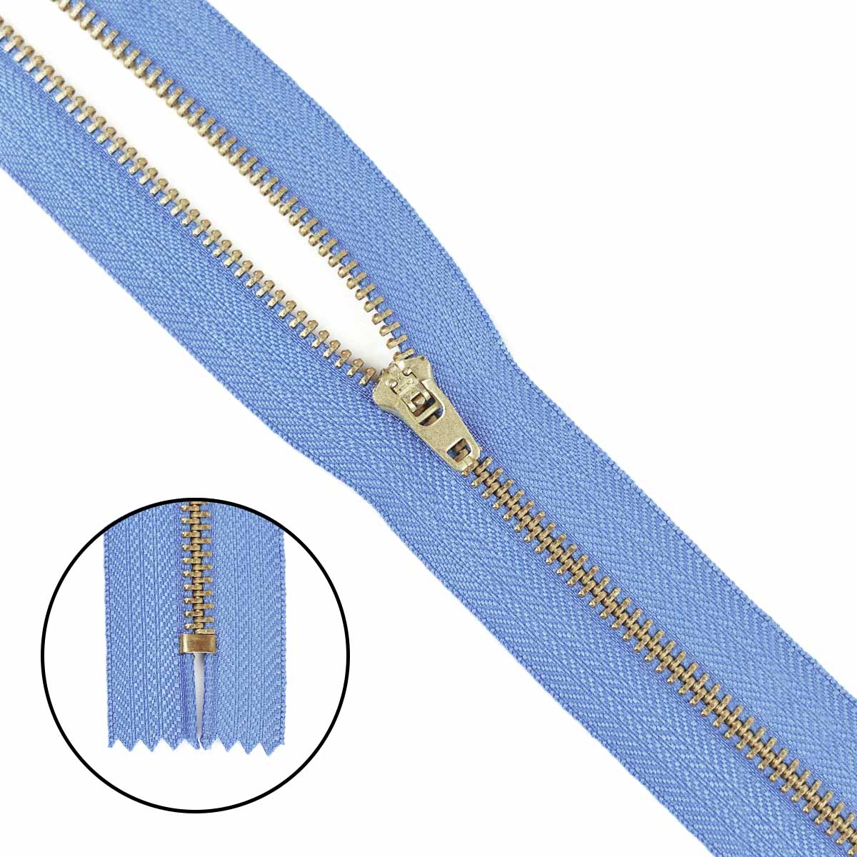 Молния джинсовая латунь тип 5 18 см н/р замок полуавтомат № 174 ДС темно-голубой