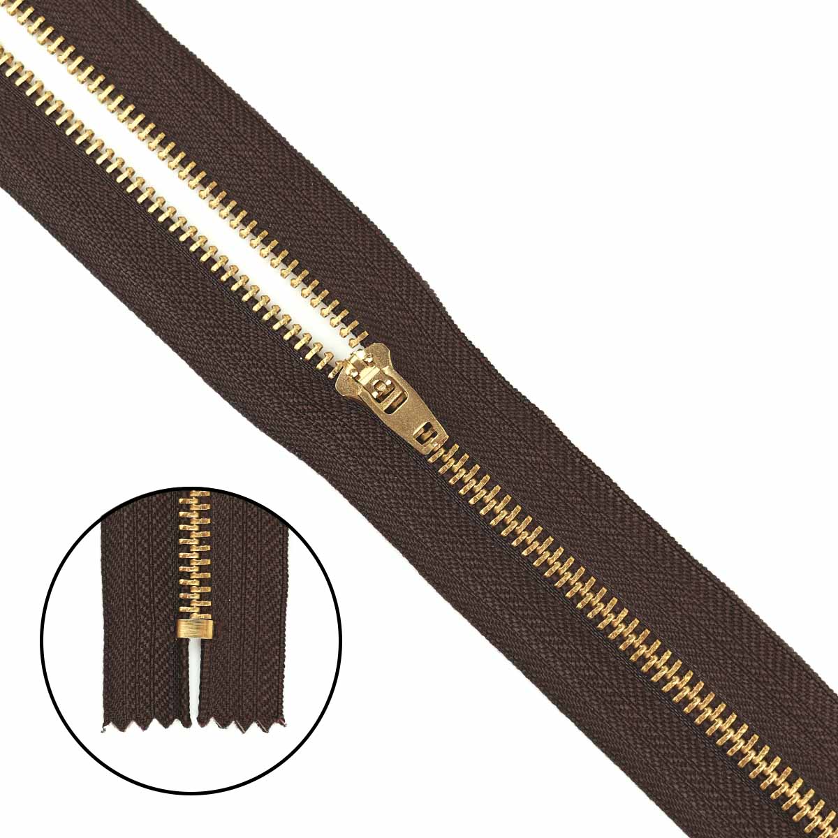 Молния джинсовая латунь тип 5 18 см н/р замок полуавтомат № 285 ДС темно-коричневый