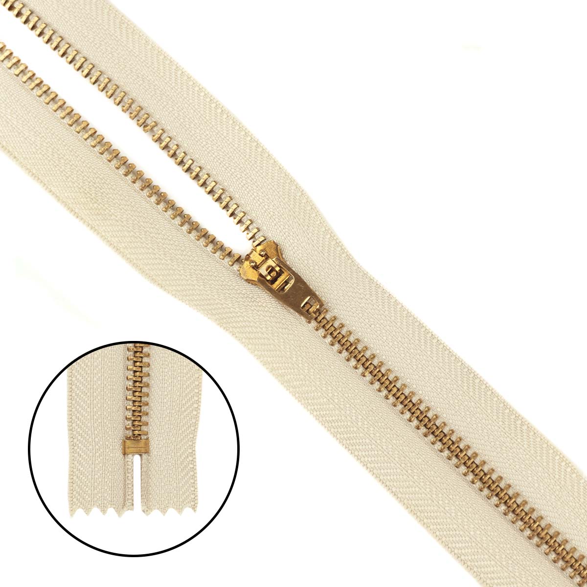 Молния джинсовая латунь тип 5 18 см н/р замок полуавтомат № 334 ДС светло-бежевый