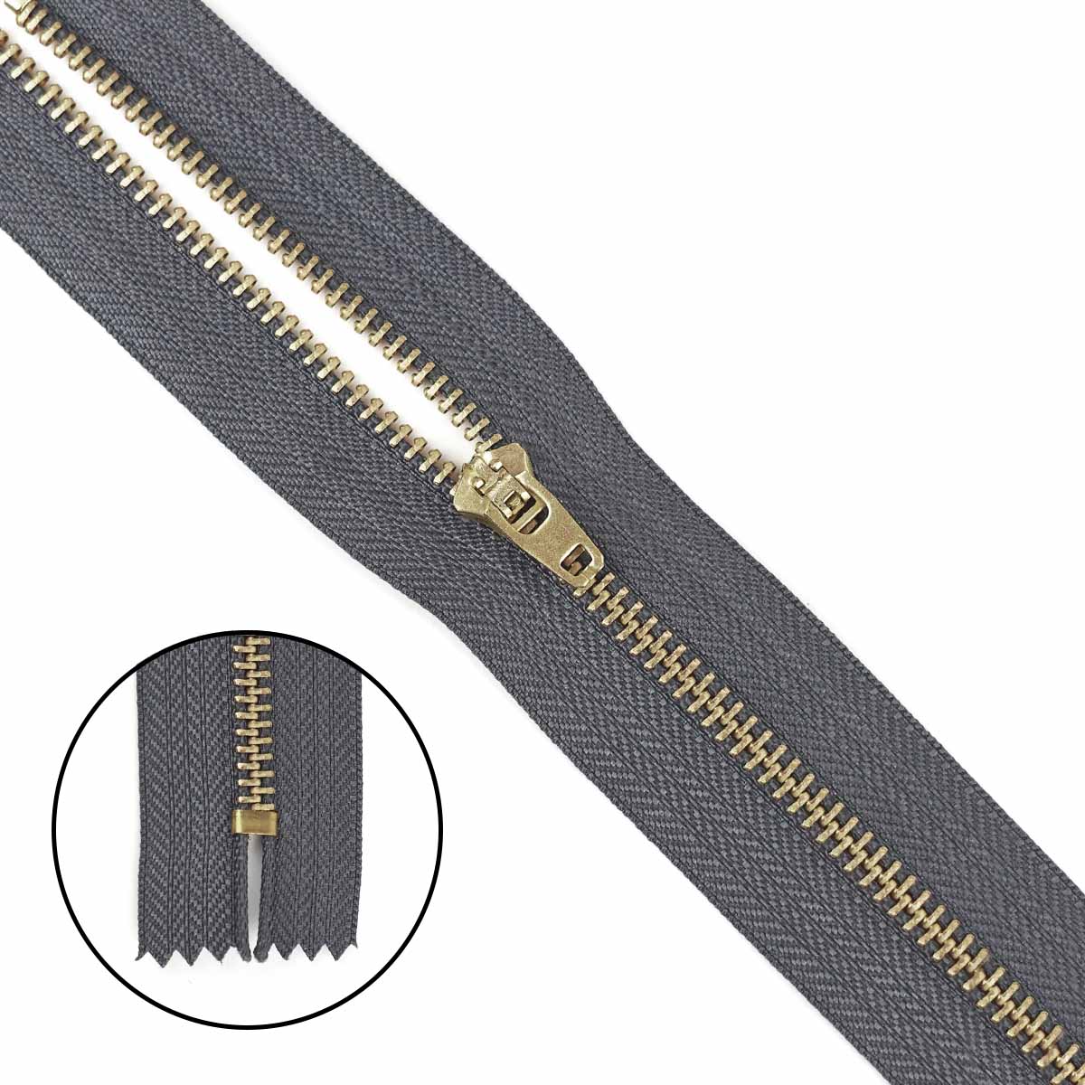 Молния джинсовая латунь тип 5 18 см н/р замок полуавтомат № 361 ДС темно-серый
